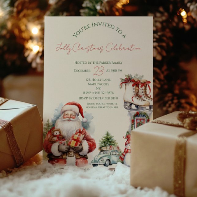 Elegantes invitaciones del partido de Navidades en (Santa-themed Jolly Christmas Magic invitation card — perfect holiday invitation for family & friends)