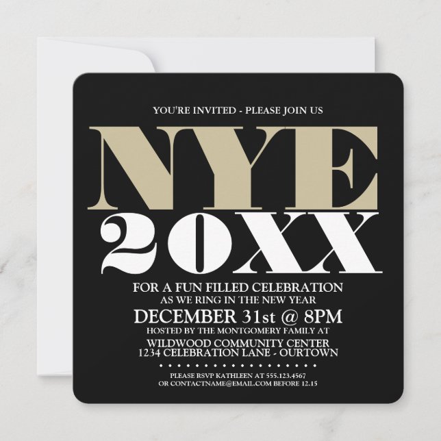 Elegantes invitaciones del partido NYE (Anverso)