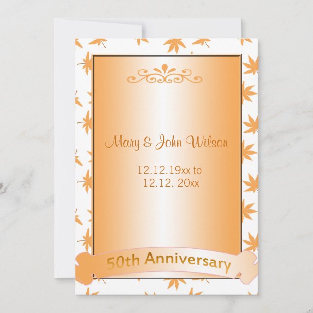 Elegantes invitaciones doradas para el 50 aniversa (Anverso)