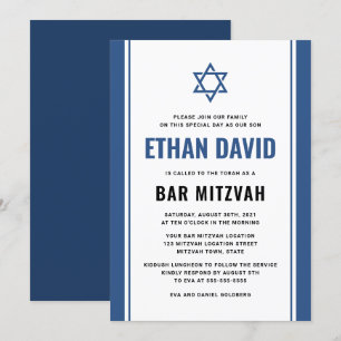 Elegantes invitaciones en el bar azul mitzvah
