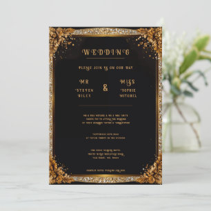Elegantes invitaciones florales de oro y bodas pla