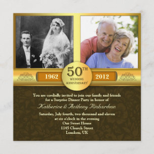 elegantes invitaciones fotográficas doradas para 5