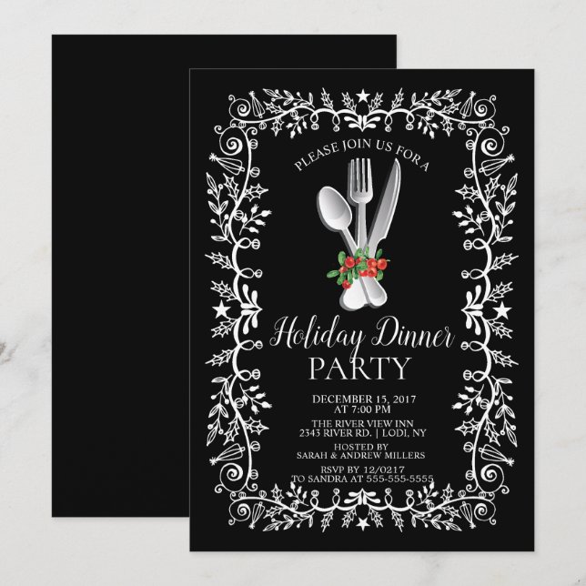 Elegantes invitaciones para cenar de Navidades de  (Anverso / Reverso)