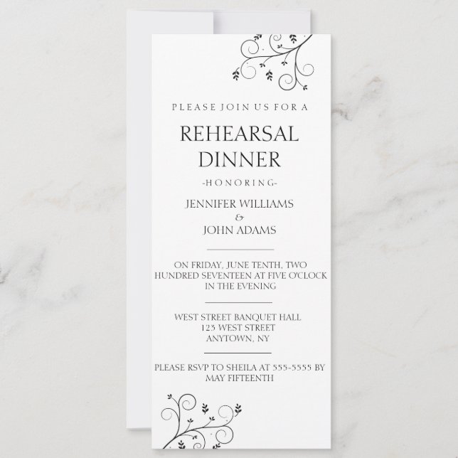 Elegantes invitaciones para cenas de ensayo de vin (Anverso)
