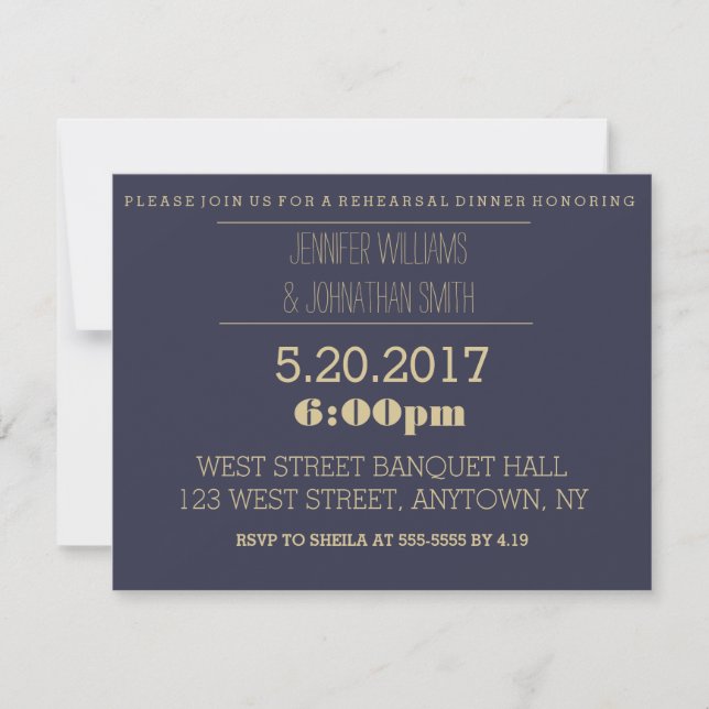 Elegantes invitaciones para cenas de la marina dor (Anverso)
