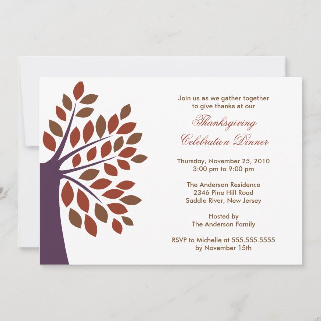 Elegantes invitaciones para dar gracias al árbol d (Anverso)