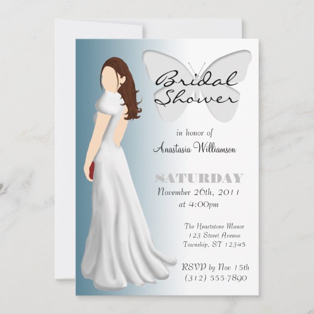 Elegantes invitaciones para ducha de novia con mar (Anverso)