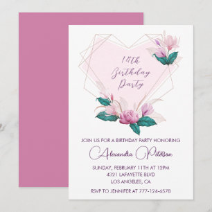 Elegantes invitaciones para el 14° cumpleaños Flor