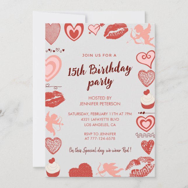 Elegantes invitaciones para el 15 cumpleaños Coraz (Anverso)