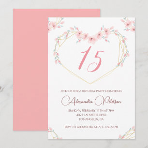 Elegantes invitaciones para el 15 cumpleaños Pink