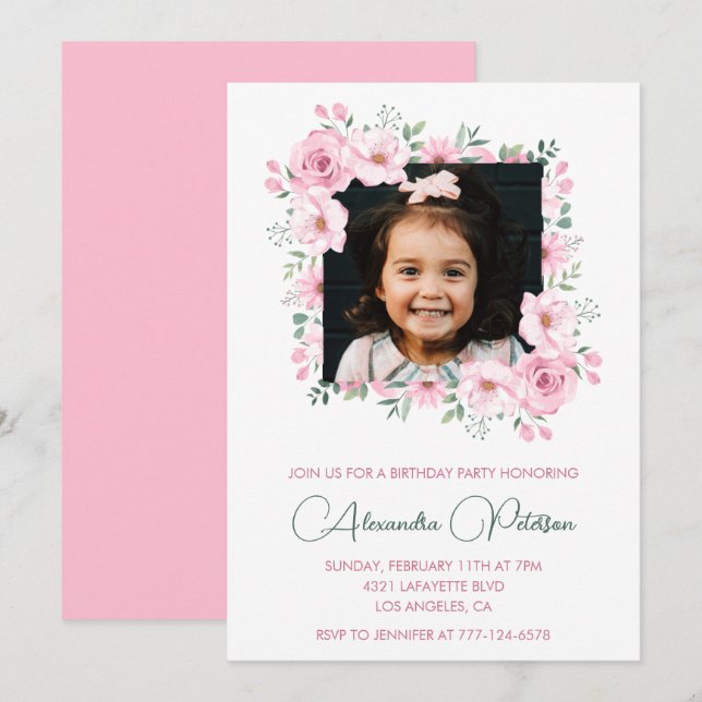 Elegantes invitaciones para el 7° cumpleaños Foto  (Anverso / Reverso)