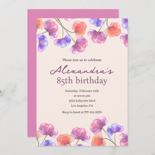 Elegantes invitaciones para el 85 cumpleaños Moda  (Anverso / Reverso)