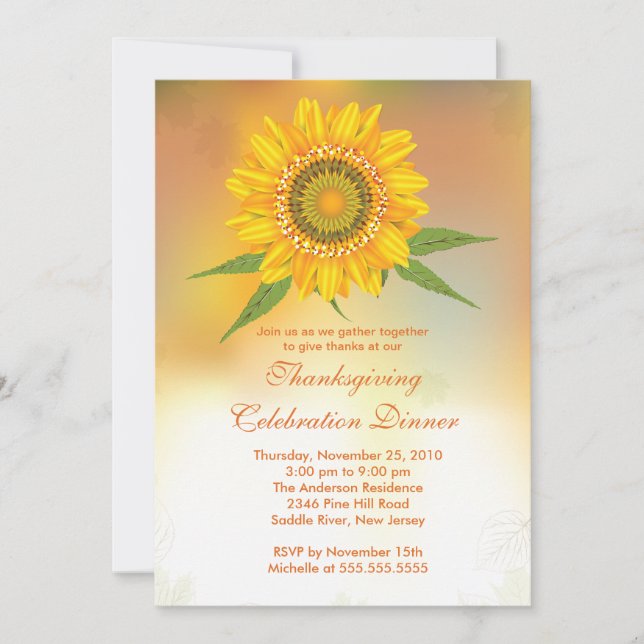 Elegantes invitaciones para el Día de Acción de Gr (Anverso)