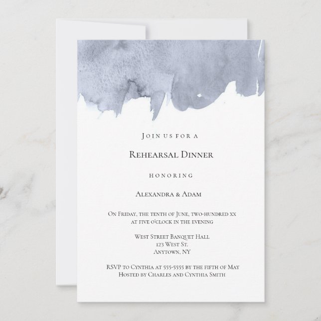 Elegantes invitaciones para el ensayo de acuarela (Anverso)