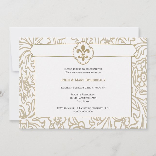 Elegantes invitaciones para eventos Gold Fleur de  (Anverso)