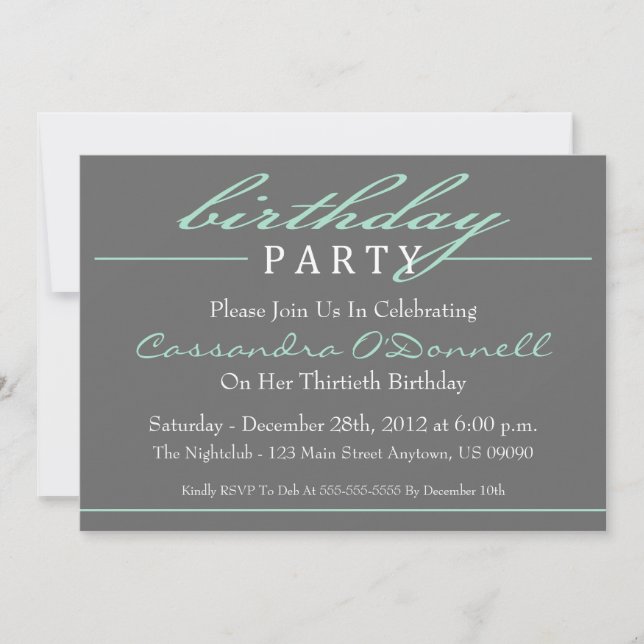 Elegantes invitaciones para fiestas de cumpleaños  (Anverso)