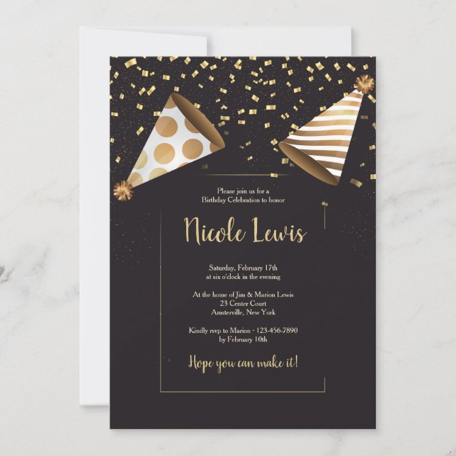 Elegantes invitaciones para fiestas de cumpleaños  (Anverso)