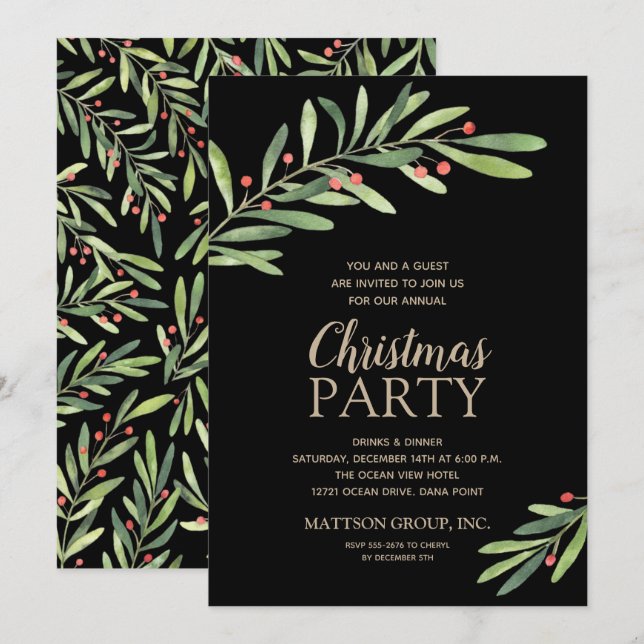 Elegantes invitaciones para fiestas de Navidades d (Anverso / Reverso)
