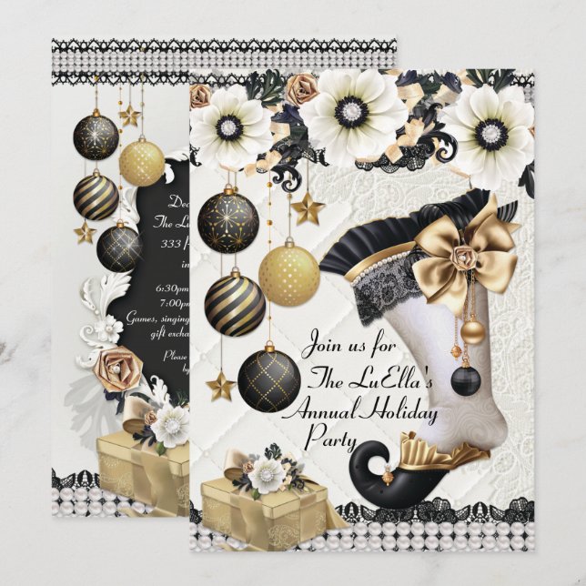 Elegantes invitaciones para fiestas de Navidades d (Anverso / Reverso)
