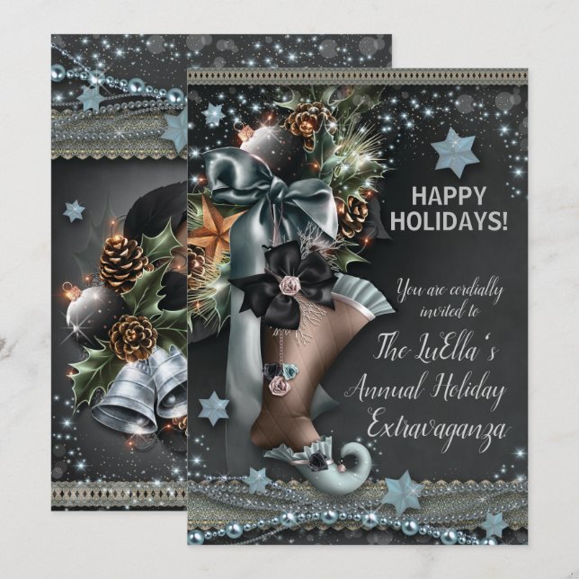 Elegantes invitaciones para fiestas de Navidades d (Anverso / Reverso)