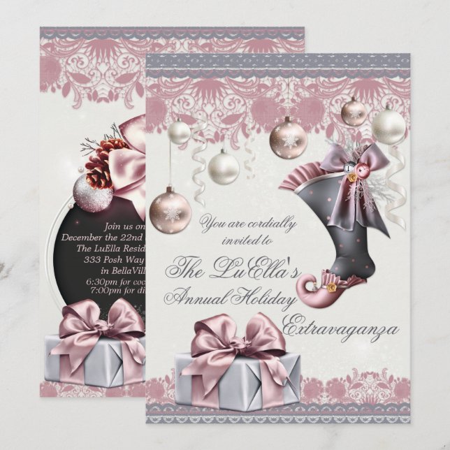 Elegantes invitaciones para fiestas de Navidades d (Anverso / Reverso)