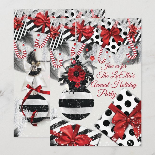 Elegantes invitaciones para fiestas de Navidades d (Anverso / Reverso)