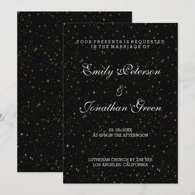 Elegantes invitaciones para la boda de estrellas d (Anverso / Reverso)