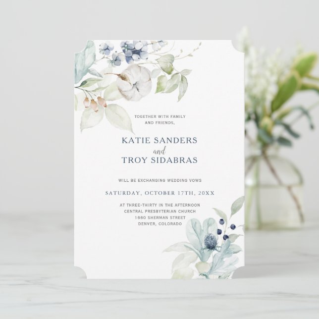 Elegantes invitaciones para la boda de invierno (Anverso de pie)