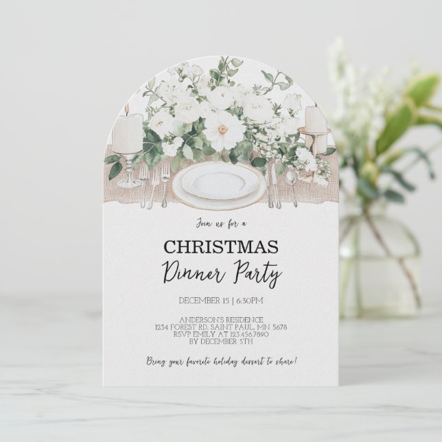 Elegantes invitaciones para la cena de Navidades (Anverso de pie)