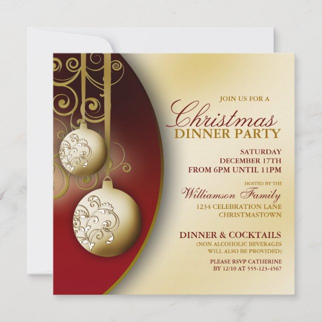 Elegantes invitaciones para la cena de Navidades (Anverso)