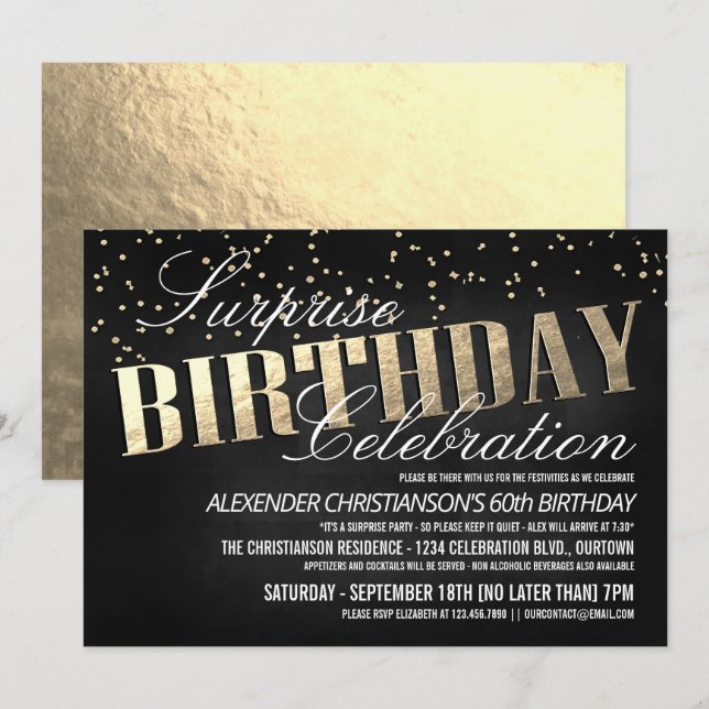 Elegantes invitaciones para la fiesta de cumpleaño (Anverso / Reverso)