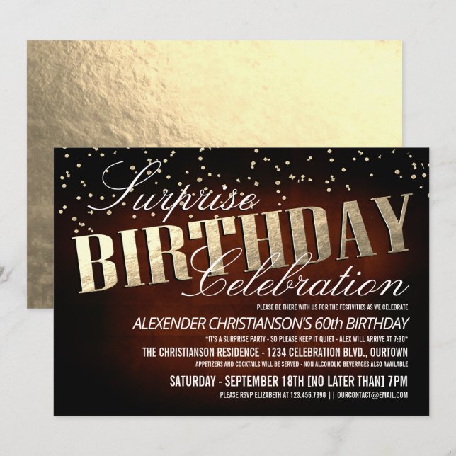 Elegantes invitaciones para la fiesta de cumpleaño (Anverso / Reverso)