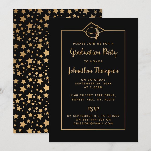 Elegantes invitaciones para la fiesta de graduació (Anverso / Reverso)