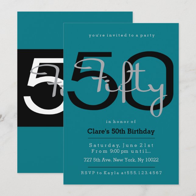 Elegantes invitaciones retro a los 50 años (Anverso / Reverso)