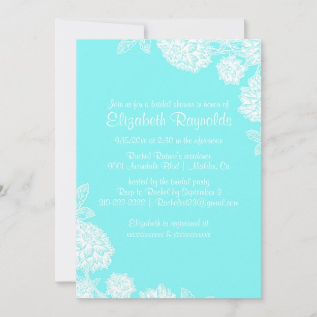 Elegantes invitaciones Verde azuladas a la ducha d (Anverso)