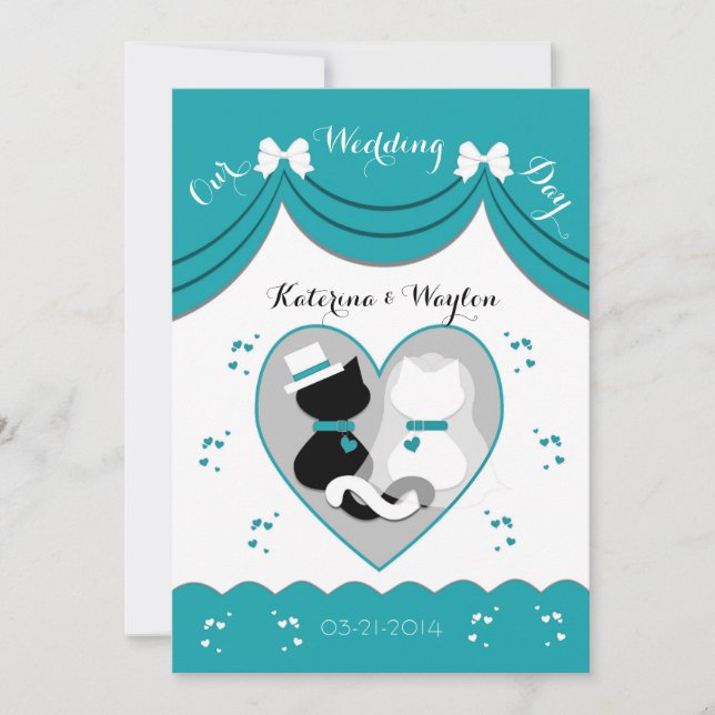 Elegantes invitaciones Verde azuladas a la pareja  (Anverso)