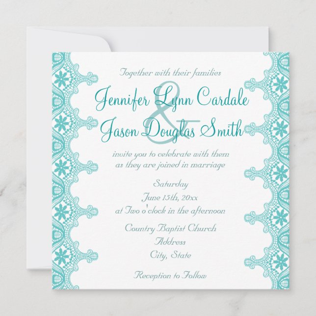 Elegantes invitaciones Verde azuladas de matrimoni (Anverso)