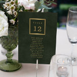 Elegantes invitados de boda número de tabla de la<br><div class="desc">Moderna y clásica tipografía minimalista de moda de caza oscura verde y oro metálico, personalizada cena de invitados carta de tabla de invitados en un vintage fondo de aspecto angustiado con marco. Más boda coincidente disponible en la colección. Por favor, tenga en cuenta que para pedir números y listas diferentes...</div>