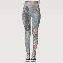 Elegantes leggings de encaje floral azul polvorien