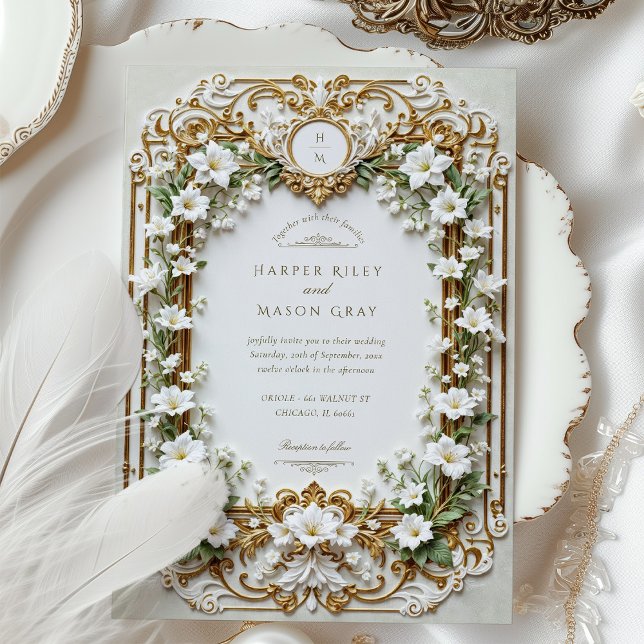 Elegantes lienzos blancos con una invitación de or (Subido por el creador)