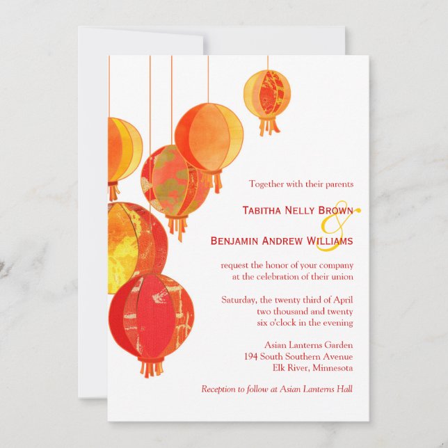 Elegantes linternas asiáticas Invitación a la boda (Anverso)