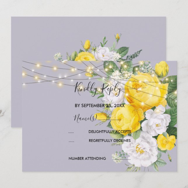 Elegantes luces rusticas Invitación RSVP de Flora  (Anverso / Reverso)