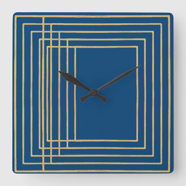 Elegantes marcos azules y dorados Reloj de pared (Anverso)