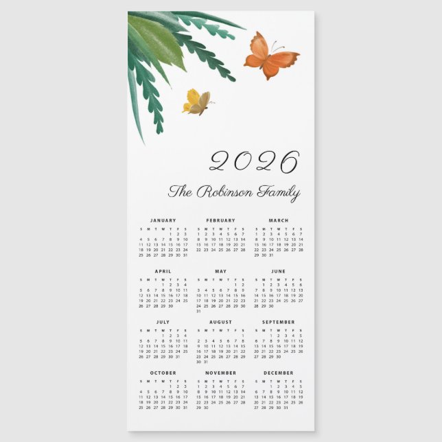 Elegantes Mariposas Acuarela Calendario Bonito 202 (Anverso)