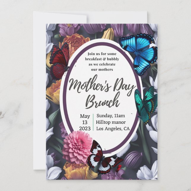 Elegantes mariposas florales Invitación al día de  (Anverso)