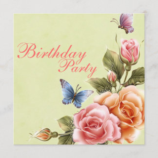 Elegantes mariposas y Rosas Invitación al cumpleañ