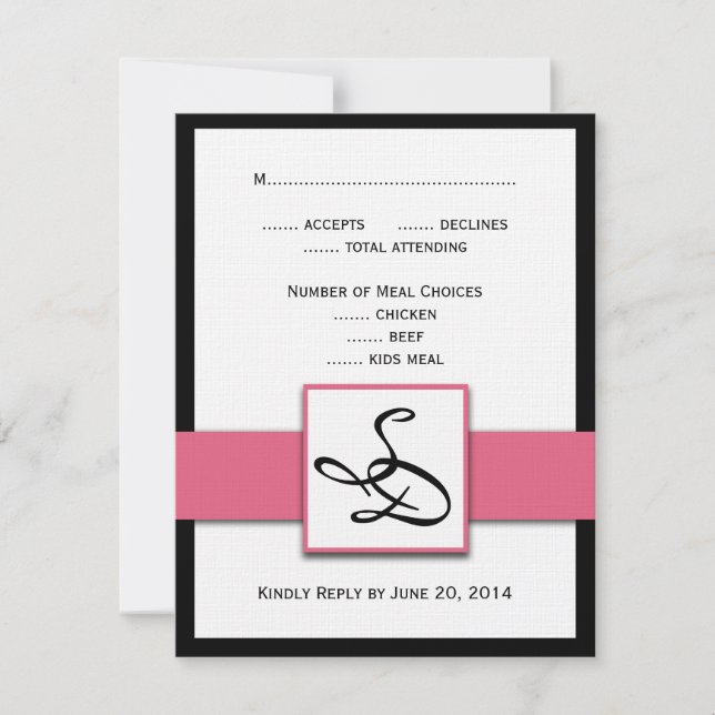 Elegantes Monogramas Boda Tarjetas RSVP Negro Rosa (Anverso)