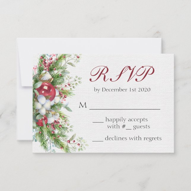 Elegantes Navidades Boda Floral Tarjeta RSVP (Anverso)