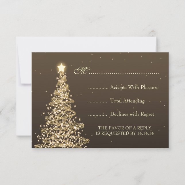 Elegantes Navidades Boda RSVP Gold Brown (Anverso)