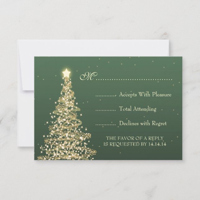 Elegantes Navidades Boda RSVP Gold Green (Anverso)